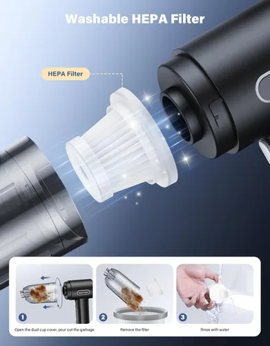 Miniatura 9 de Aspiradora portátil inalámbrica para automóvil, 9000 Pa, mini aspiradora de mano de alta potencia con la mejor succión, soplador de aire 4 en 1