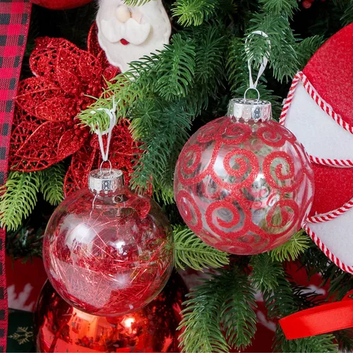 Miniatura 5 de XmasExp Juego de 8 adornos de bolas de Navidad grandes, plástico transparente inastillable, esferas colgantes para árbol de Navidad, relleno