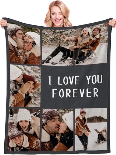 Miniatura 10 de Manta personalizada con texto fotográfico, manta de Navidad personalizada, manta de franela personalizada para bebés, familiares, parejas y amigos