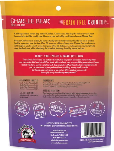 Miniatura 2 de Charlee Bear Crunch - Golosinas para perros sin granos, pavo, batata y manzana, bolsa resellable de 8 onzas, golosinas de entrenamiento bajas