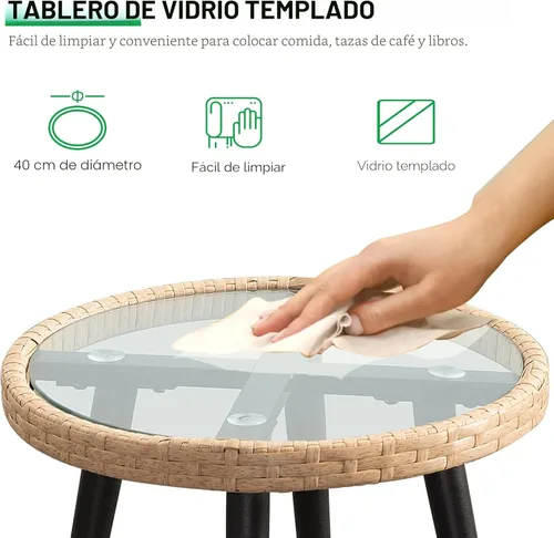 Miniatura 5 de PORWEY Juego de 3 piezas de muebles de mimbre para patio, balcón, mesa y sillas de ratán para porche, patio trasero, césped, cubierta junto a