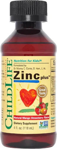 ChildLife Essentials Liquid Zinc Plus para niños y niños pequeños, suplemento líquido, gluconato de zinc y cobre para apoyo inmunológico, minerales