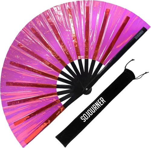 Miniatura 61 de SoJourner Bags Rave Fan – Ventilador plegable grande – Ventilador de mano Clack para raves, Halloween, Burlesque, trajes de arcoíris para mujeres