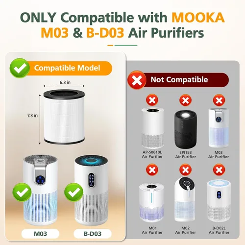 Miniatura 2 de Paquete de 2 filtros M03 de repuesto compatibles con MOOKA M03 y B-D03 purificador de aire para el hogar, habitación grande de hasta 1500 pies