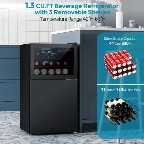 Miniatura 2 de Electactic Mini refrigerador de 2.6 pies cúbicos con congelador, refrigerador compacto de 2 puertas, enfriador de vino de bebidas independiente