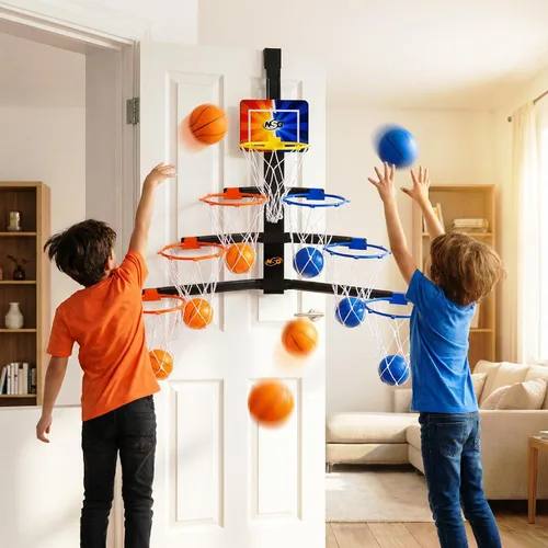 Miniatura 7 de Combo de baloncesto y boxeo para colocar sobre la puerta, juego 2 en 1 con aro ajustable y bolsa de velocidad, marcador y efectos de sonido
