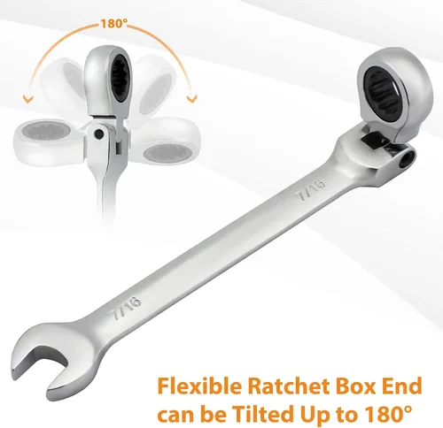 Miniatura 2 de B4B BANG 4 BUCK Llave combinada de trinquete de cabeza flexible de grado industrial 72 dientes de 12 puntos, caja de trinquete de extremo abierto