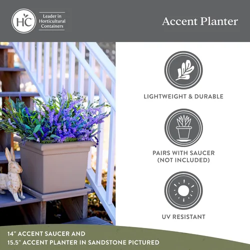 Miniatura 4 de The HC Companies Maceta cuadrada Accent con drenaje – Macetas clásicas para plantas de exterior y plantas de interior – Maceta cuadrada ligera