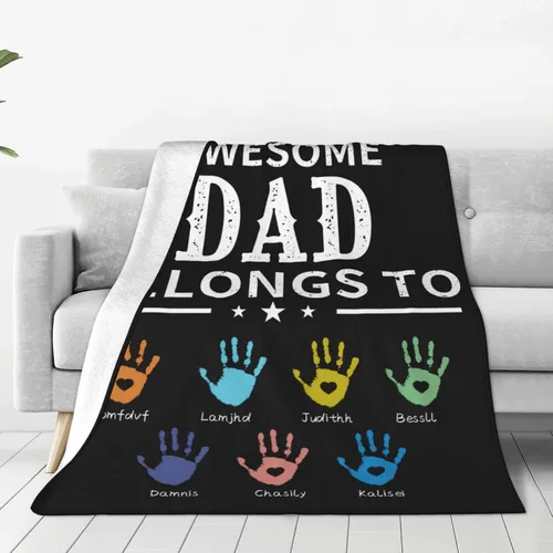 Miniatura 11 de Manta personalizada para papá con nombres de niños de 1 a 10 años, manta con texto en inglés "Thank You for Being The Best Dad Ever", para el Día