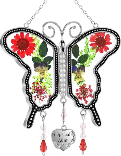 Miniatura 22 de KY&BOSAM Atrapasoles de cristal pintado a mano con cabeza de caballo, campanilla de viento con flor prensada incrustada en ventana de cristal, Día