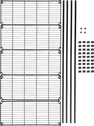 Miniatura 7 de AmazonBasics Armario colgante de metal expandible con estantes, color negro y 5 estantes ajustables, estantería de almacenamiento resistente