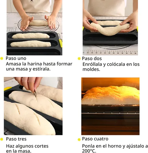 Miniatura 4 de Molde de pan de silicona de 4 cavidades, sartén antiadherente para pan de masa madre y sartén para pan baguette resistente al calor, moldes para pan