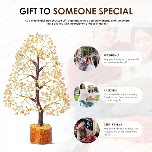 Miniatura 3 de Crocon - Árbol del dinero con piedras preciosas de citrina, figura del feng shui; bonsái balance de chakras, buena suerte, reiki, curación, Citrino