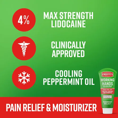 Miniatura 5 de O'Keeffe's Crema para Alivio del Dolor de Manos Trabajadoras Protector de Piel con 4% de Lidocaína y Aceite de Menta Refrescante para Alivio
