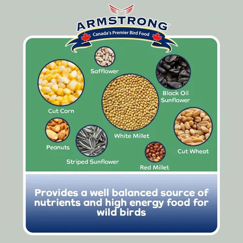 Miniatura 5 de Armstrong Bird Food Mezcla gourmet, 15.4 libras, con mijo blanco y rojo, maíz cortado, trigo, girasol de aceite negro, girasol a rayas, maní