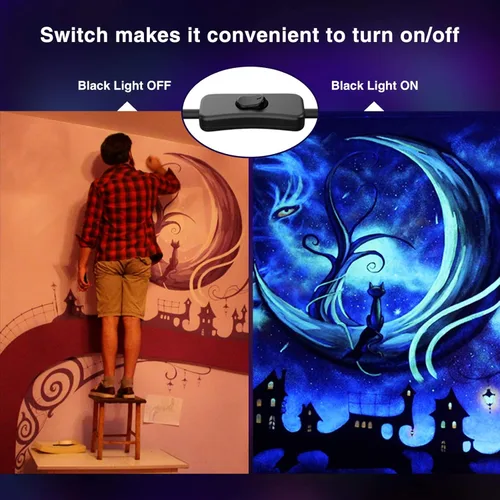 Miniatura 4 de Onforu Paquete de 2 barras de luz negra, luz negra LED con enchufe e interruptor, impermeable IP66 para fiesta brillante, dormitorio, Halloween