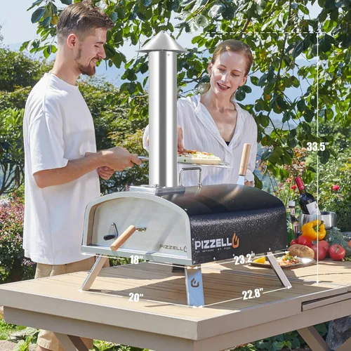 Miniatura 7 de PIZZELLO Horno de pizza de 16" para exteriores de propano y leña Multi-combustible horno de pizza grande de acero inoxidable con quemador de gas