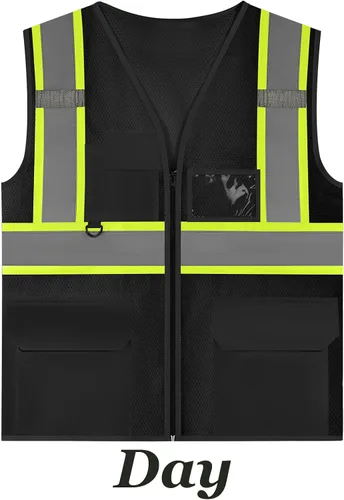 Miniatura 4 de Chaleco de seguridad reflectante de malla con logotipo personalizado con cremallera Chaleco de alta visibilidad para construcción al aire libre Ropa