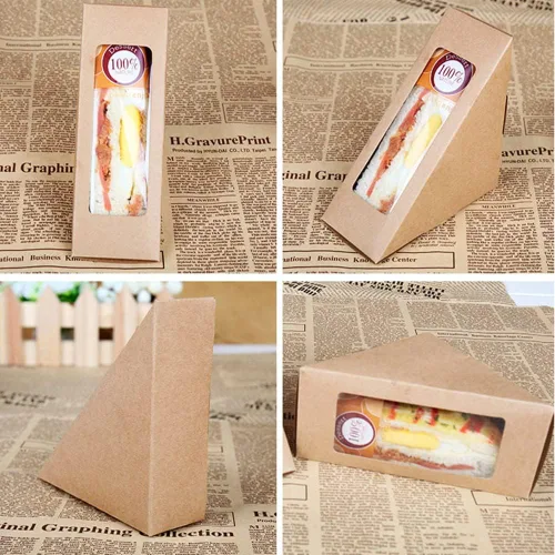 Miniatura 5 de 50 cajas desechables de papel para tartas, sin BPA, caja pequeña de cuña para sándwich, recipientes triangulares de 4.7 pulgadas con ventana
