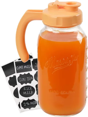 Miniatura 8 de SOLIGT Jarra Mason de Vidrio con Tapa, Boca Ancha con Tapa Abatible y Pico Vertedor, Tapa a Prueba de Fugas con Asa, 64 oz
