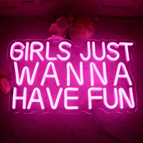 Miniatura 2 de Letrero de neón "Las chicas solo quieren divertirse" para decoración de pared, letreros de neón LED rosa estilo retro, letrero de neón para chicas