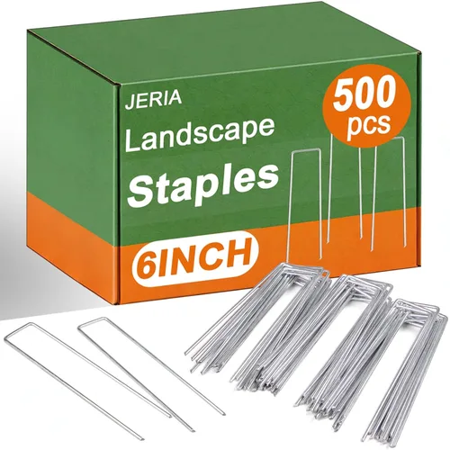 Miniatura 9 de JERIA Paquete de 120 estacas de jardín galvanizadas en forma de U de 6 pulgadas, grapas de paisaje de calibre 11, pines de tela de paisaje, estacas