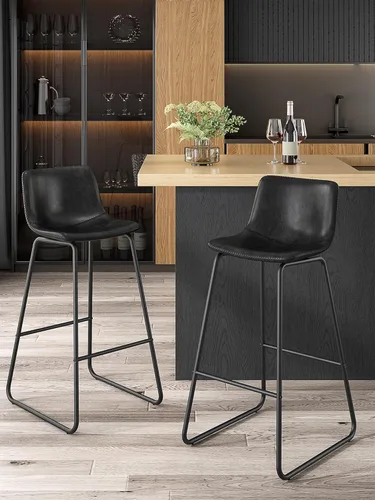 Miniatura 11 de Bar Stools Set of 2, 26 Inches Counter Height Bar Stools with Back, Modern Faux Leather Barstools with Metal Legs and Footrest, Bar Chairs for