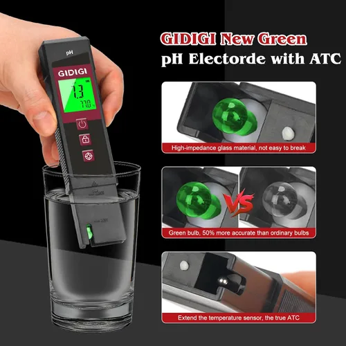 Miniatura 2 de Medidor de pH Digital de Alta Precisión Certificado UL con Kits de Prueba de pH, Pantalla LCD Retroiluminada de Color con Tira de Prueba de pH