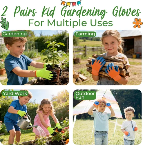 Miniatura 4 de HANDLANDY 3 pares de guantes de jardinería para niños sin látex, guantes de jardín para niños y niñas con revestimiento de nitrilo para niñas y Verde