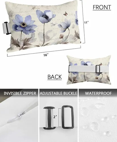 Miniatura 2 de PIEPLE Blue Flower - Almohada rectangular para reposacabezas para exteriores e interiores, 11 x 16 pulgadas, relleno de poliéster, impermeable