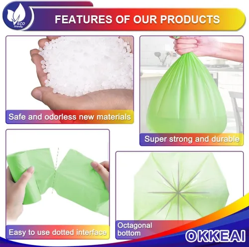 Miniatura 3 de OKKEAI 120 bolsas de basura Smal de 3 galones (10 litros), bolsas de basura para baño, cocina, oficina, color verde claro, ajuste de 10 litros, 2,3