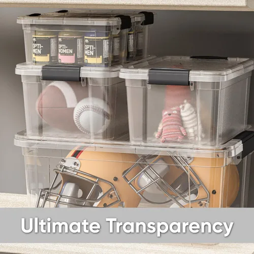 Miniatura 6 de Superio Caja de almacenamiento transparente con tapa, contenedores de plástico de 2.5 cuartos de galón para organizar, cajas apilables, sin BPA,