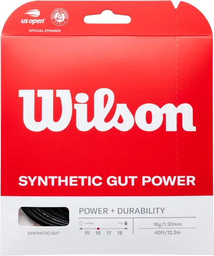 WILSON Synthetic Gut Power - Cordaje para raqueta de tenis, juego y carrete de 200 m, calibre 16 y 17 Negro