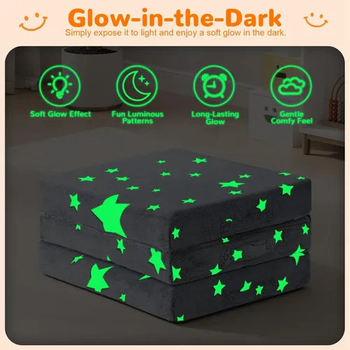 Miniatura 7 de MeMoreCool Colchón plegable de suelo para niños, tapete triple con estrella brillante, colchón plegable para niños, futón portátil, 57 x 22 Gris