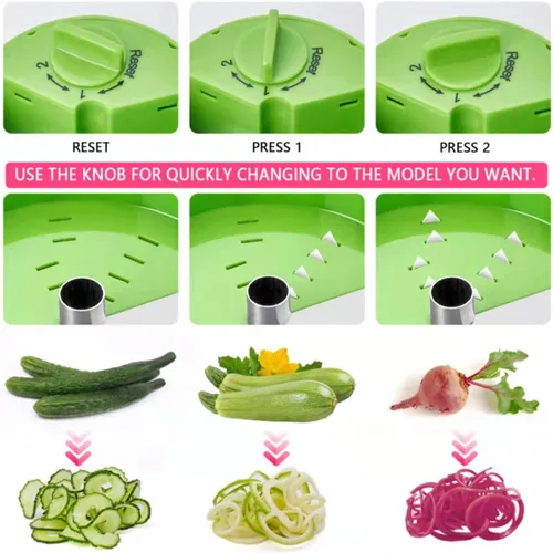 Miniatura 2 de Cortador espiralizador de verduras 3 en 1, máquina ajustable de fideos de zanahoria y calabacín, cortador en espiral de pepino, herramienta de Verde