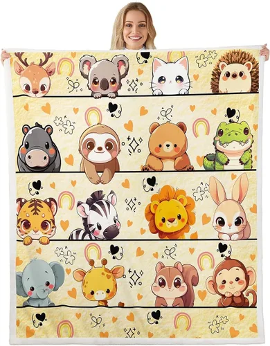 Miniatura 29 de Manta de franela de animales de dibujos animados para todas las estaciones, manta de cama azul con estampado de amor Kawaii para decoración