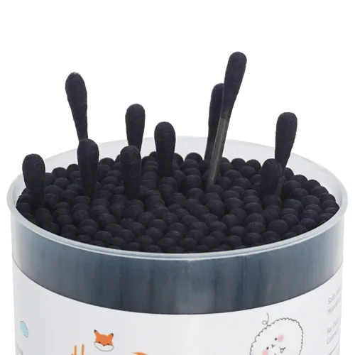 Miniatura 4 de Hisopos de algodón negro en espiral, 600 unidades de algodón orgánico, doble cara, firmemente envueltos, puntas de algodón carbón, palillo de papel