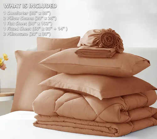 Miniatura 279 de CozyLux Juego de edredón tamaño King, color naranja quemado, toda la ropa de cama en una sola bolsa, 7 piezas: edredón, fundas de almohada