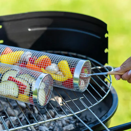 Miniatura 6 de MODAURA 2 piezas de cestas de parrilla enrollables para parrilla al aire libre, accesorios para Big Green Egg - El set incluye tenedor, gancho