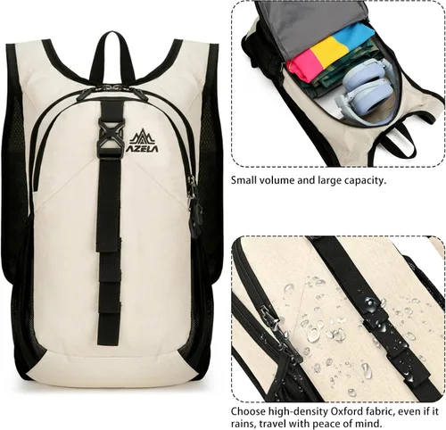 Miniatura 7 de Mochila de senderismo pequeña de 15L plegable ultraligera Trekking Camping al aire libre Mochila para mujeres hombres (beige)
