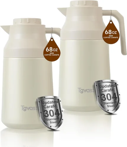 Miniatura 10 de 2 jarras térmicas de café de acero inoxidable aisladas para líquidos calientes, al vacío, jarra térmica, dispensador de jarra para mantener la leche