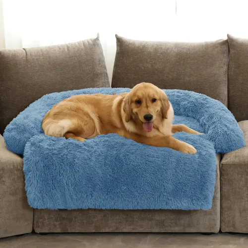 Miniatura 8 de Cama calmante para perro, tapete de felpa esponjoso para perros con protector de muebles con funda extraíble lavable para perros y gatos grandes