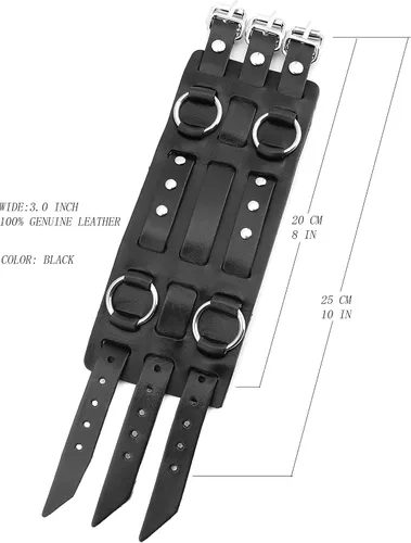 Miniatura 6 de HZMAN Anillo de aleación para hombre, pulsera de cuero genuino, tono plateado, ajustable
