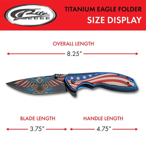 Miniatura 3 de SZCO 300583 - Cuchillo plegable EDC con mango de titanio American Eagle de 8.25 pulgadas con clip de bolsillo, rojo, blanco y azul