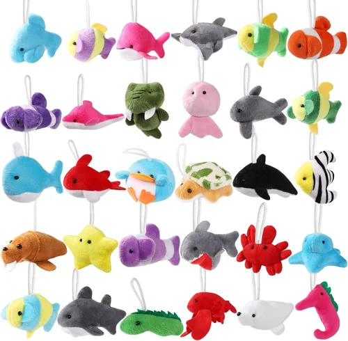 Paquete de 30 mini juguetes de peluche de animales del océano a granel, lindos animales de peluche de criaturas marinas, decoración de llavero
