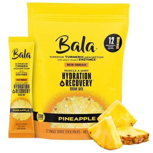 Bala Paquetes de mezcla de bebidas de hidratación enzimática y sin azúcar, cúrcuma, bromelina, papaína, inmunidad, movilidad, piña, electrolitos sin