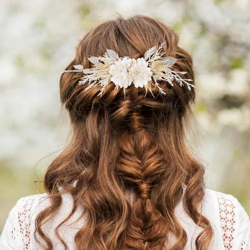 Miniatura 4 de Peineta de flores para novia - Peineta de flores blancas hecha a mano para accesorios florales para el cabello de boda para novia, dama de honor