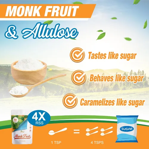 Miniatura 5 de Alulosa - Edulcorante multiusos de mezcla de frutas de monje - 4 veces dulzura de azúcar; porciones totales 2268; edulcorante sin calorías