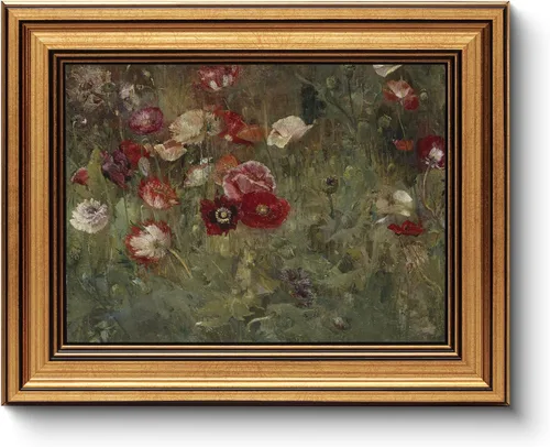 HUARCEY Lienzo Enmarcado Impresiones de Arte de Pared, Estante de Baño Decoración Vintage Estética, Pinturas Florales de Amapolas Decoración de