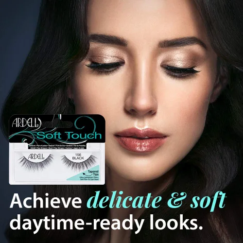 Miniatura 3 de Ardell Pestañas postizas, tacto suave 156, negro, pestañas ultraligeras con puntas cónicas, pestañas de aspecto natural, maquillaje de ojos